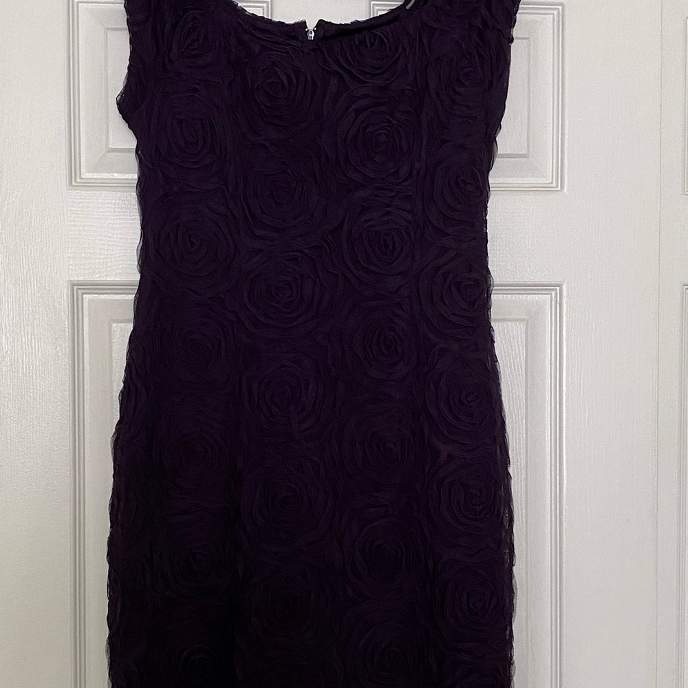 Purple rosette sheath dress .